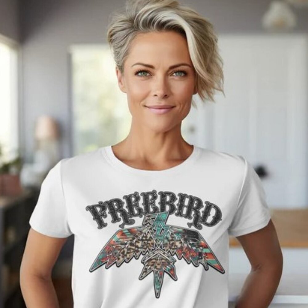 Soft and Comfortable FreeBird White Graphic T-Shirt. - Picture 1 of 3